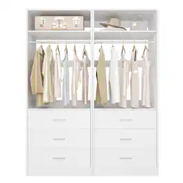 Aheaplus - 48" Set of 2 Closet Systems w/6 Wood Drawers, 2 Hanging Rods & 2 Shelves - Heavy Duty Walk-in Organizer - White