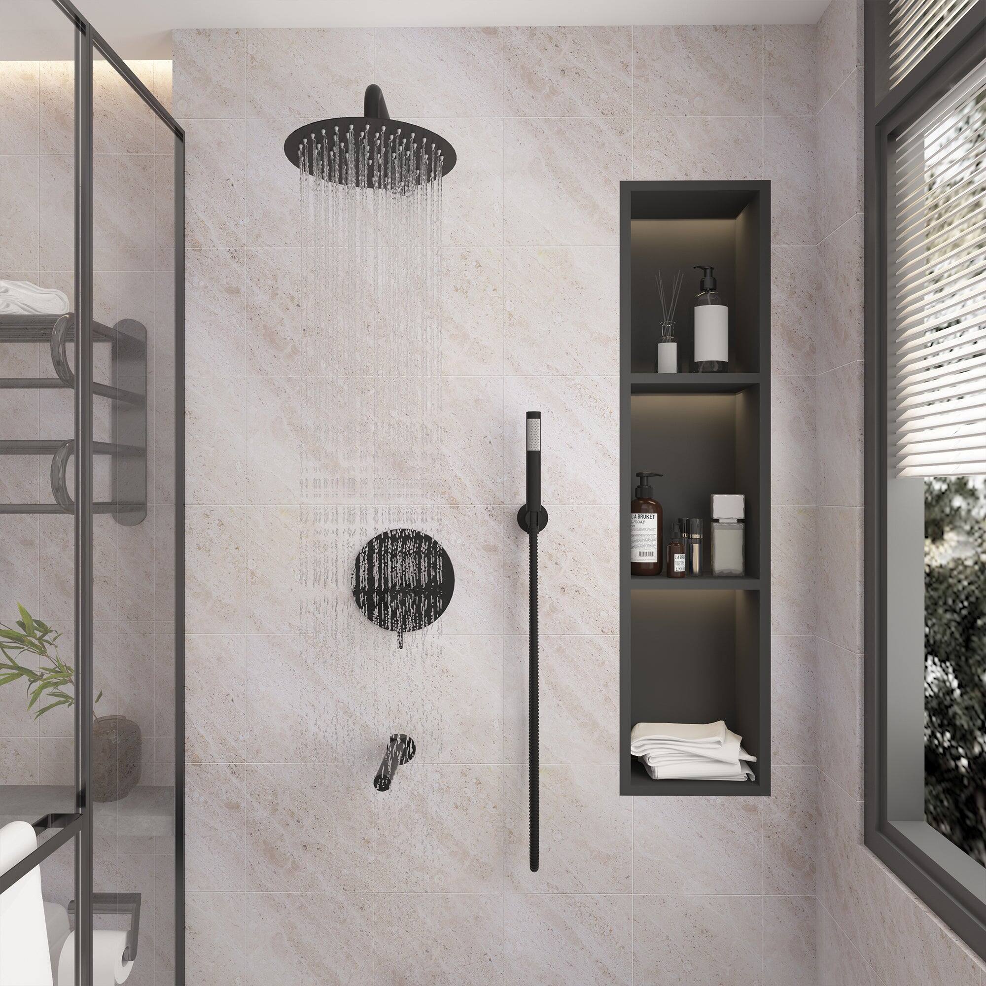 Alt View 4. Boyel Living - Wall Mount 10 in. Single Handle 1-Spray Tub and Shower Faucet 1.8 GPM in Matte Black Pressure Balance Valve Included - Matte Black.