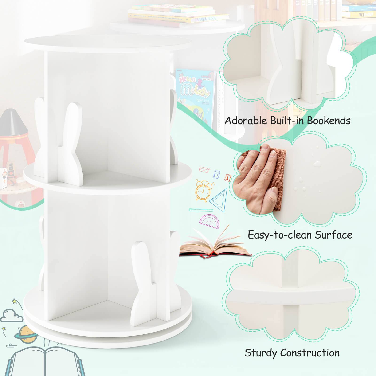 HELLO!  
- Adorable Built-in Bookends  
- Easy-to-clean Surface  
- Sturdy Construction