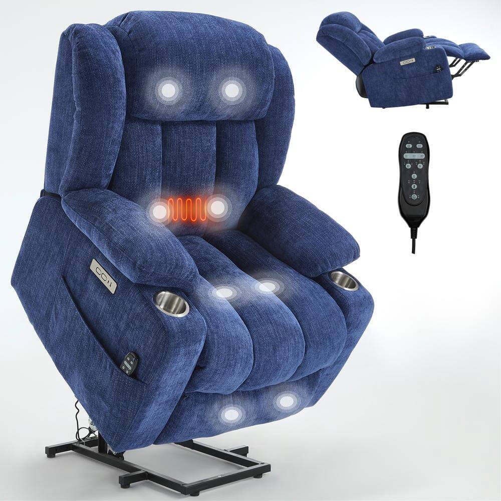 Alt View 10. Kadyn - Power Lift Recliner Chair, 8-Point Massage & Heat, Dual USB Ports, Cup Holders, 350lb Capacity, Blue - Blue.