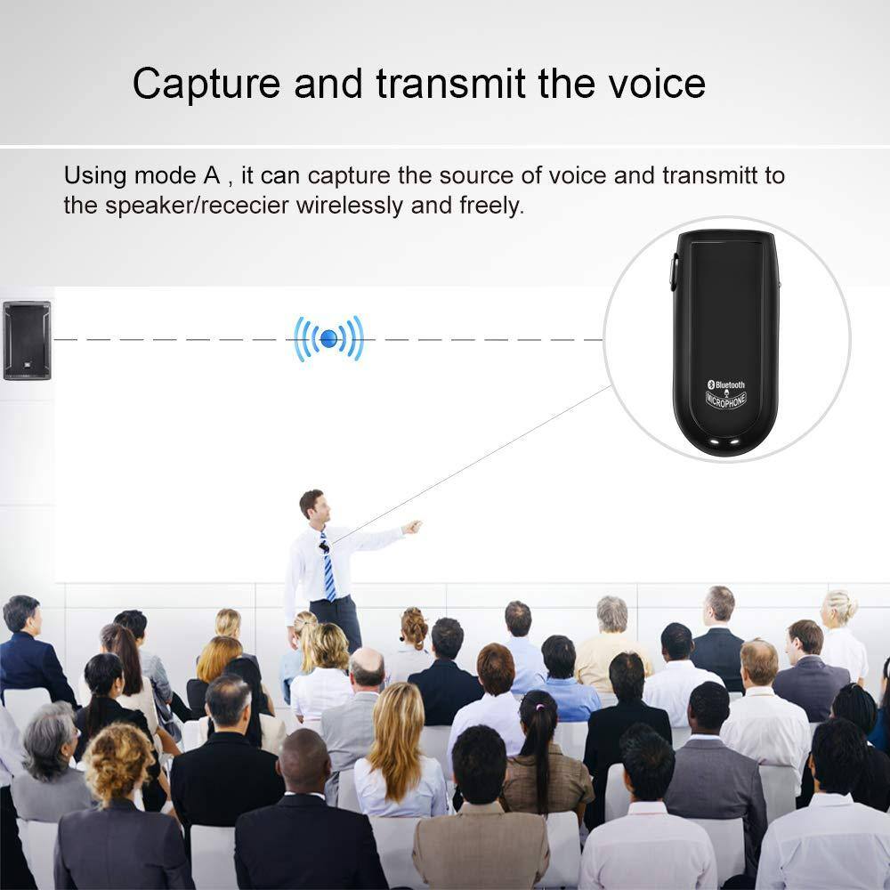 Capture and transmit the voice

Using mode A, it can capture the source of voice and transmit to the speaker/receiver wirelessly and freely.
