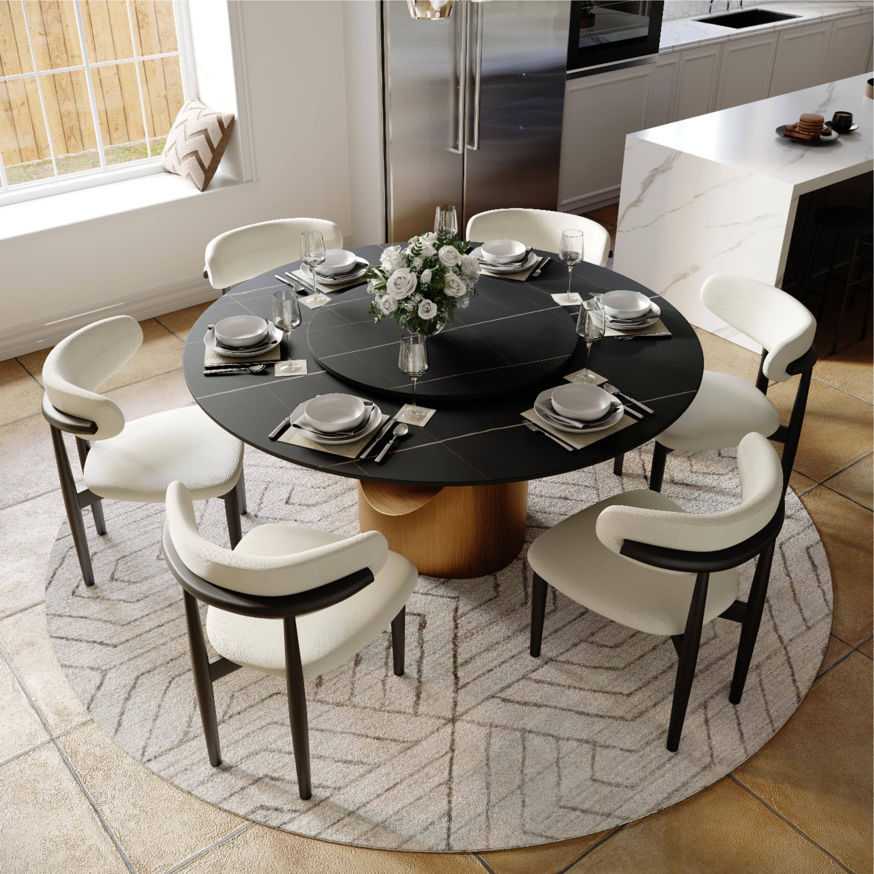 Left. POVISON - Mid-Century Modern Wood Dining Chairs Set of 2（Cotton Linen，Beige & Black） - Beige & Black.