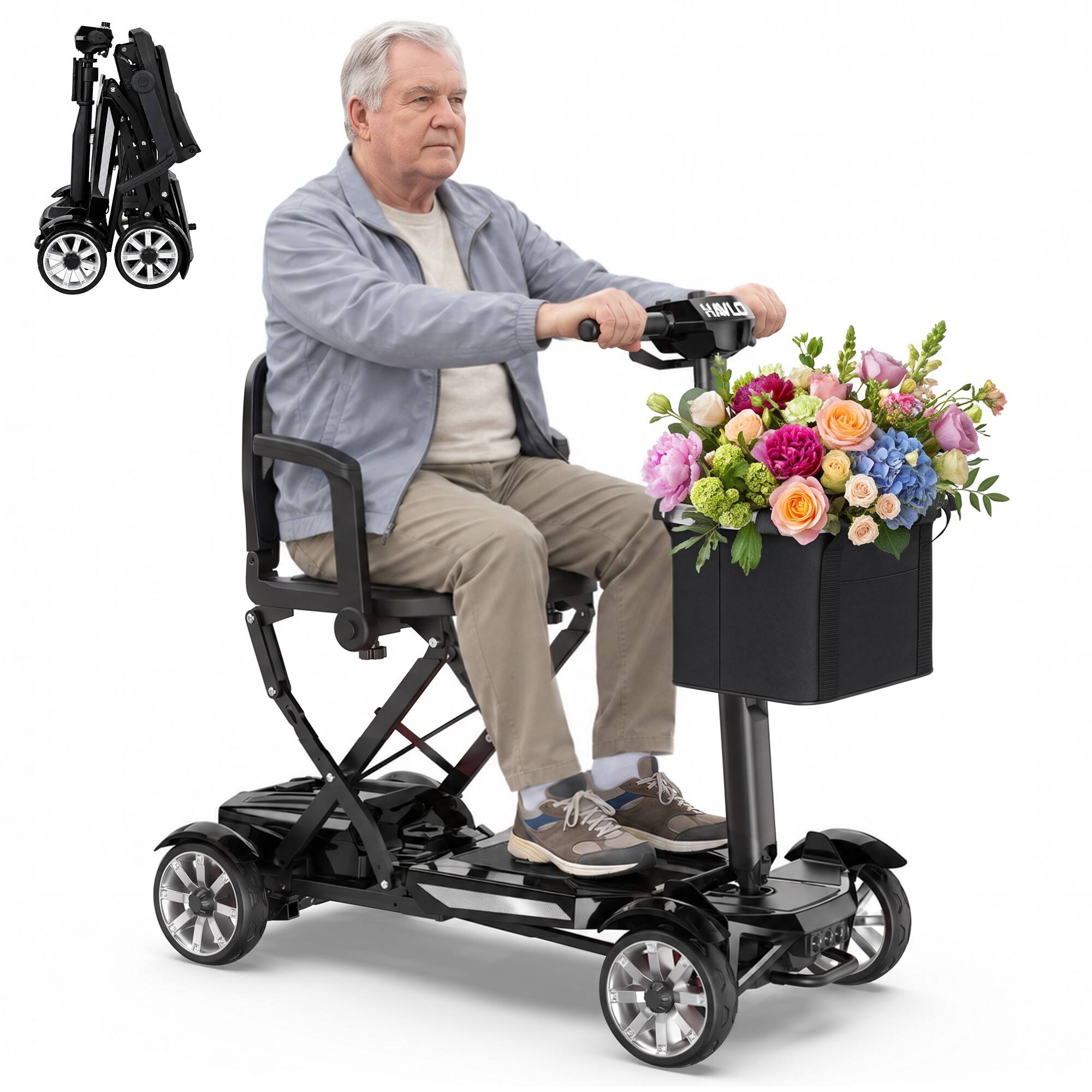 Front. Eskute - Automatic Folding Mobility Scooter for Seniors and Adults, Compact Portable Electric Scooter for Everyday Travel - Black.
