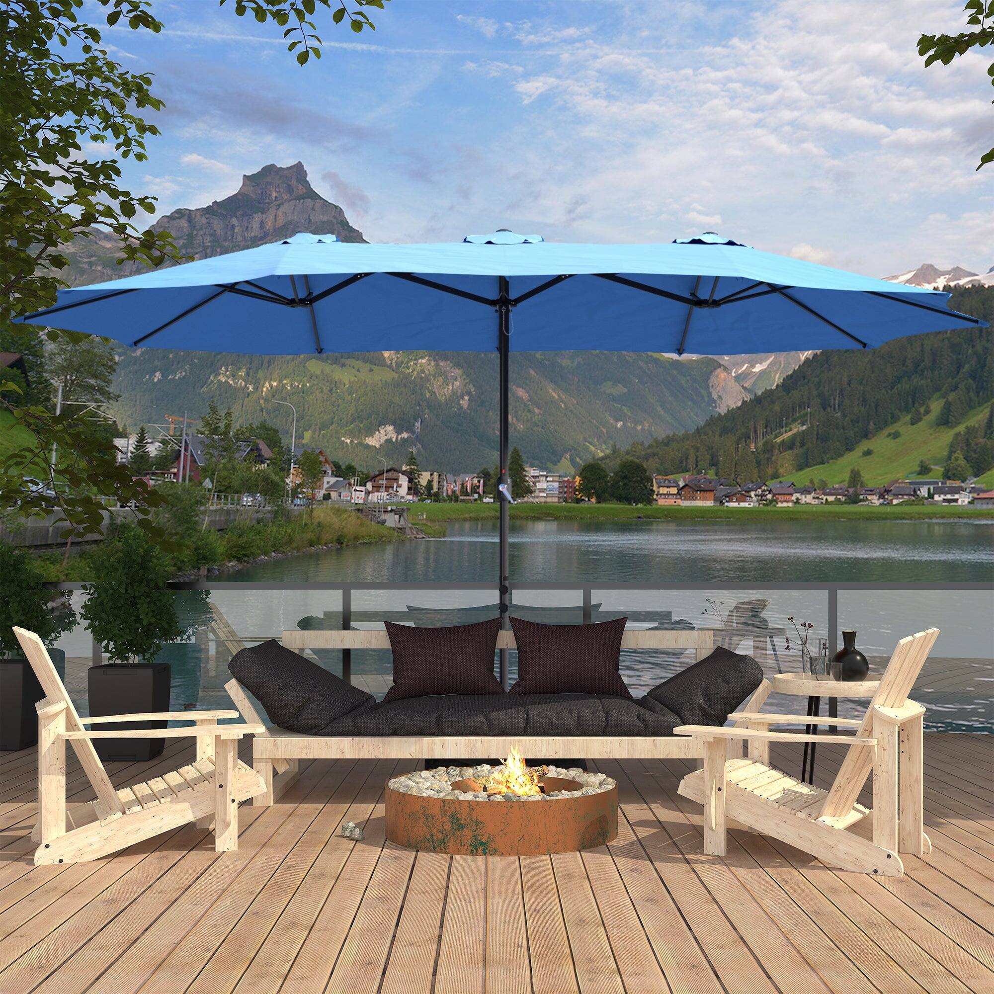 Alt View 3. Boyel Living - 15 FT Extra Large Double Sided Patio Market Umbrella with Base Fade Resistant UV Resistant - Green.