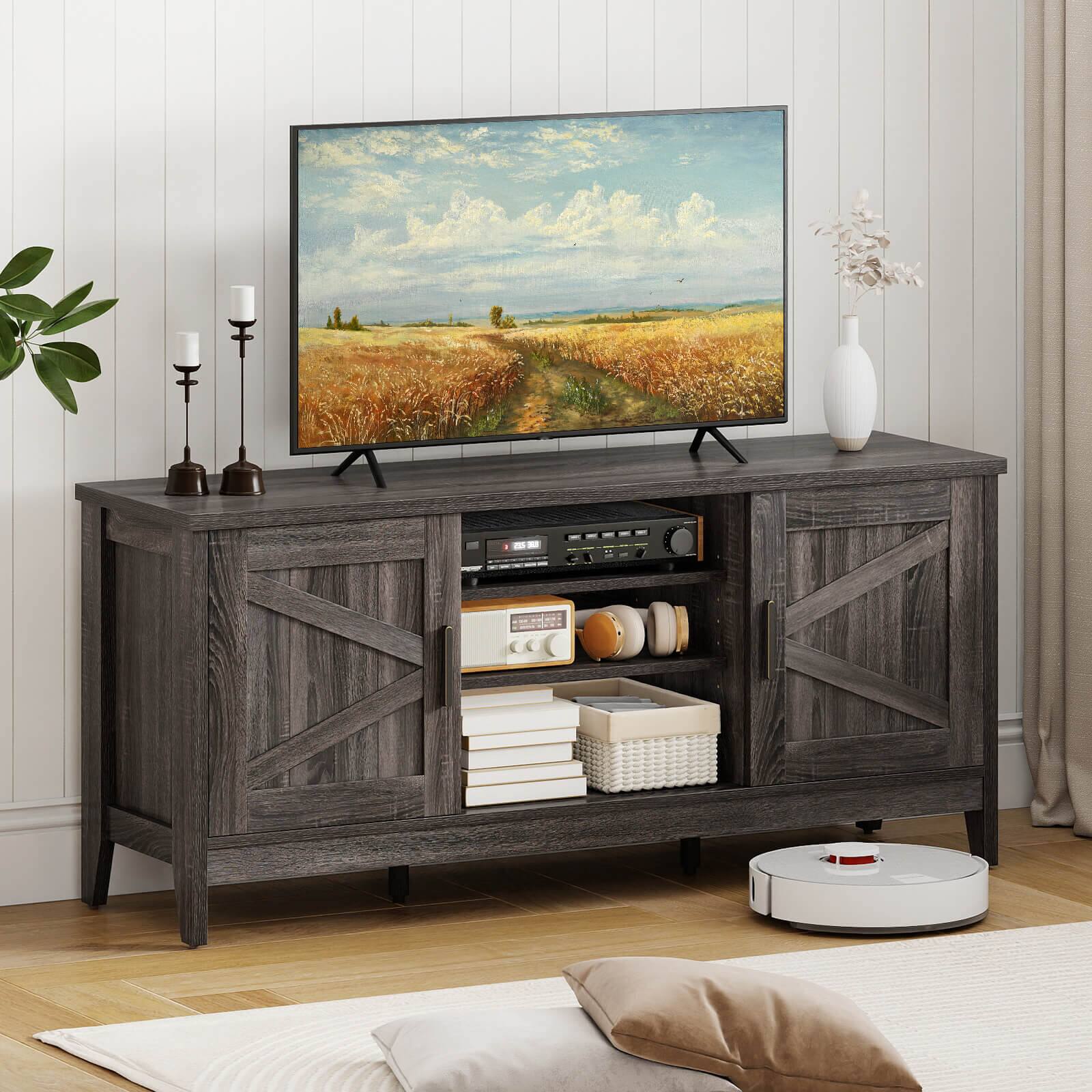 Alt View 1. Costway - Costway Farmhouse TV Stand for TVs up to 65" Entertainment Center with 2 Storage Cabinets - Gray.