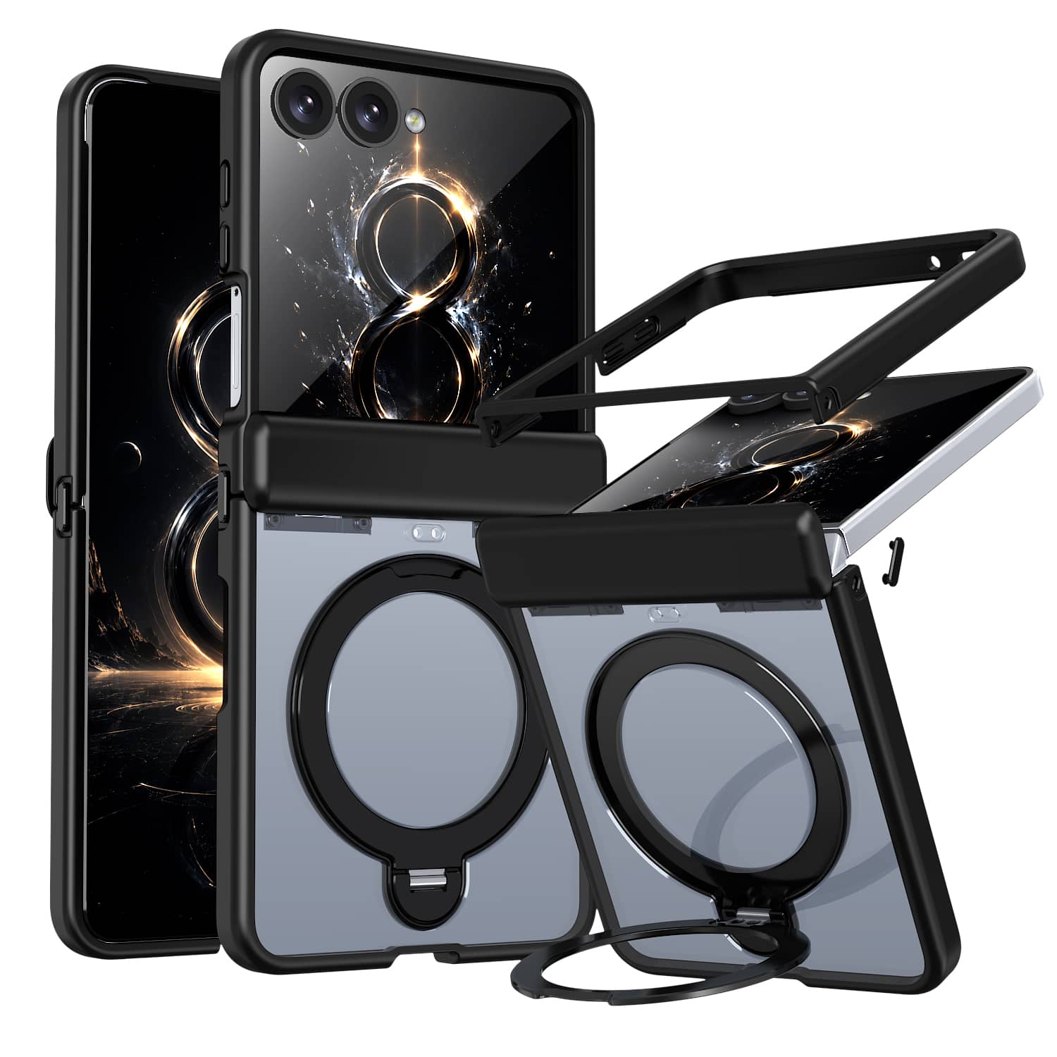 Dteck - Magnetic Case for Samsung Galaxy Z Flip8 with Ring Stand, Slim Frosted Shockproof Auto Spring Hinge Protective Cover - Black price history on PriceWatchPro