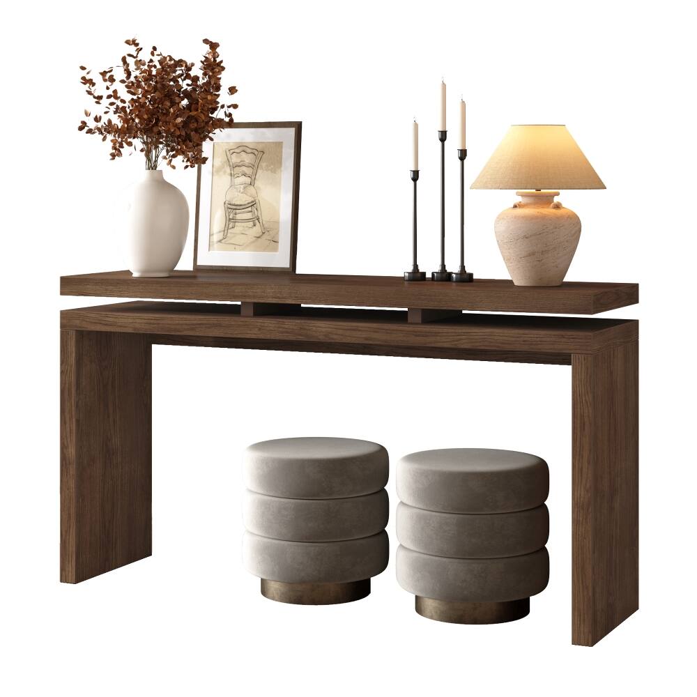 Alt View 4. Loheer - Loheer 60 inch antique brown farmhouse console table, retro wooden entryway table with double board suspension - Antique brown.