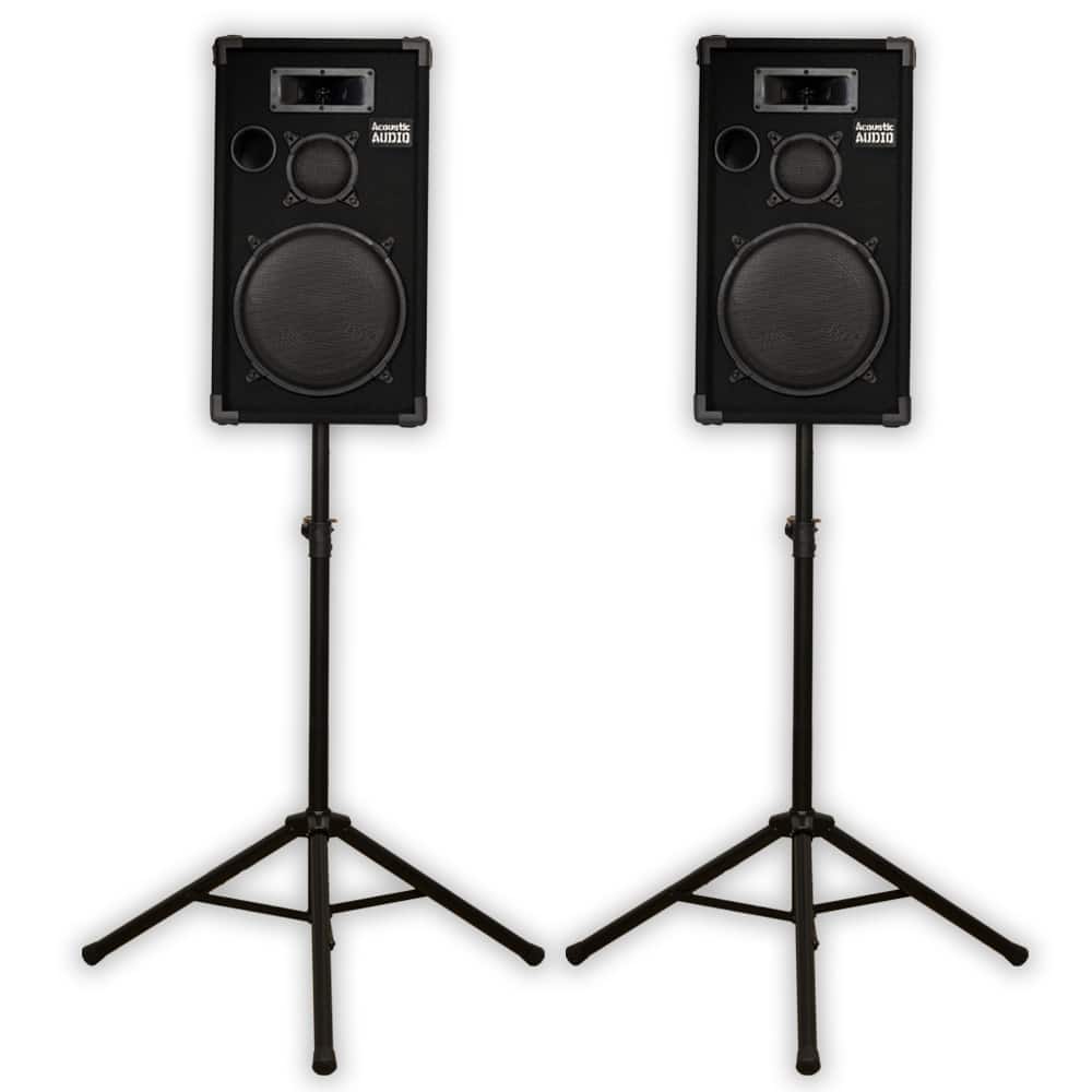 Acoustic Audio by Goldwood - CR12 Passive 12" DJ Speaker Pair and Stands 3-Way PA Karaoke Speakers - Black