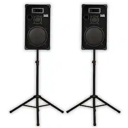 Acoustic Audio by Goldwood - CR12 Passive 12" DJ Speaker Pair and Stands 3-Way PA Karaoke Speakers - Black