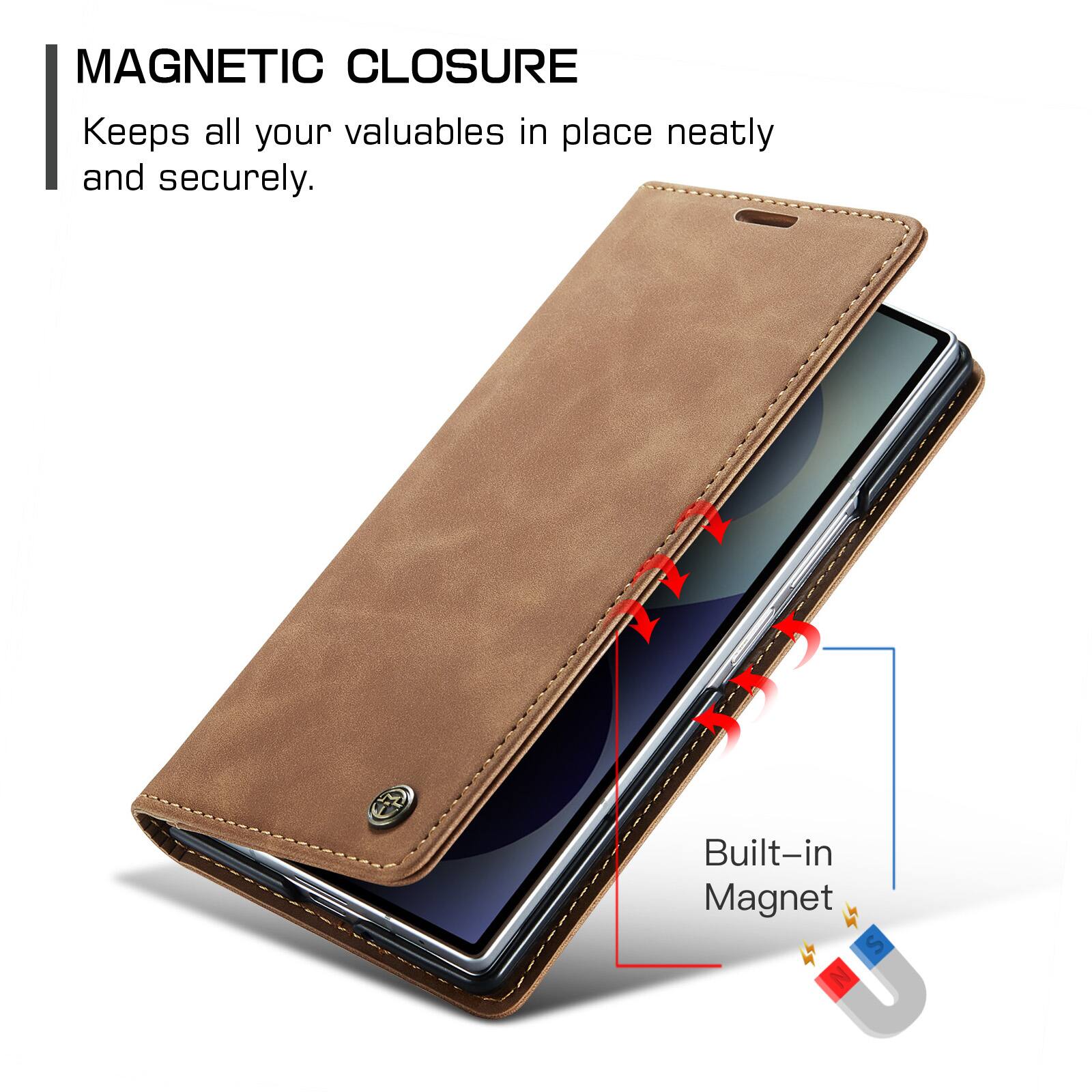 MAGNETIC CLOSURE  
Keeps all your valuables in place neatly and securely.  
Built-in Magnet