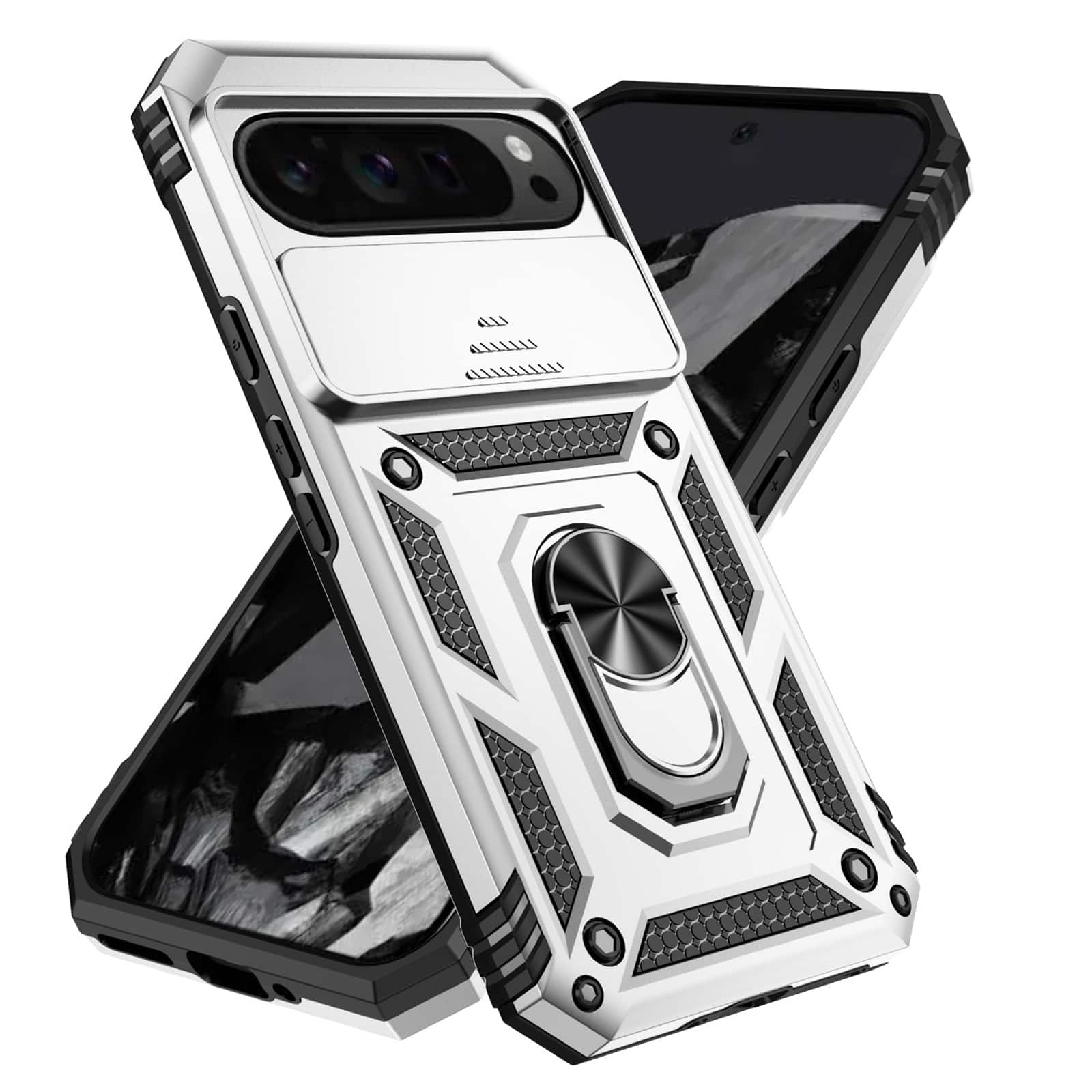 UUCOVER - Rugged Protective Case for Google Pixel 10 / 10 Pro,Shockproof TPU+PC Case Slide Camera Cover Ring Holder Stand Cover - Silver price history on PriceWatchPro