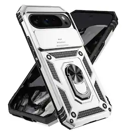 UUCOVER - Rugged Protective Case for Google Pixel 10 / 10 Pro,Shockproof TPU+PC Case Slide Camera Cover Ring Holder Stand Cover - Silver