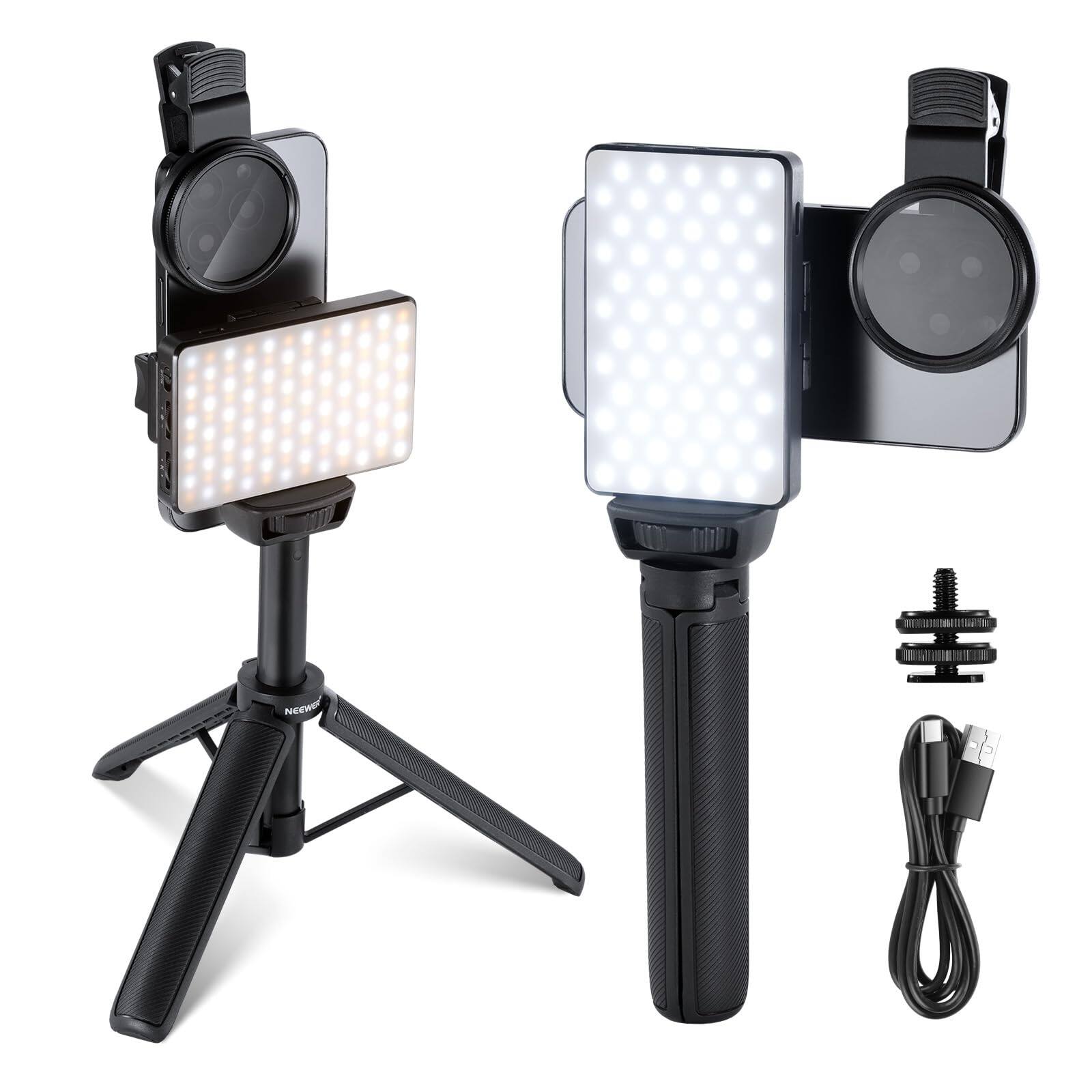 Front. Neewer - LED Selfie Light with CPL Filter for iPhone - Clip-On Kit for Food, Jewelry & Art Photography.