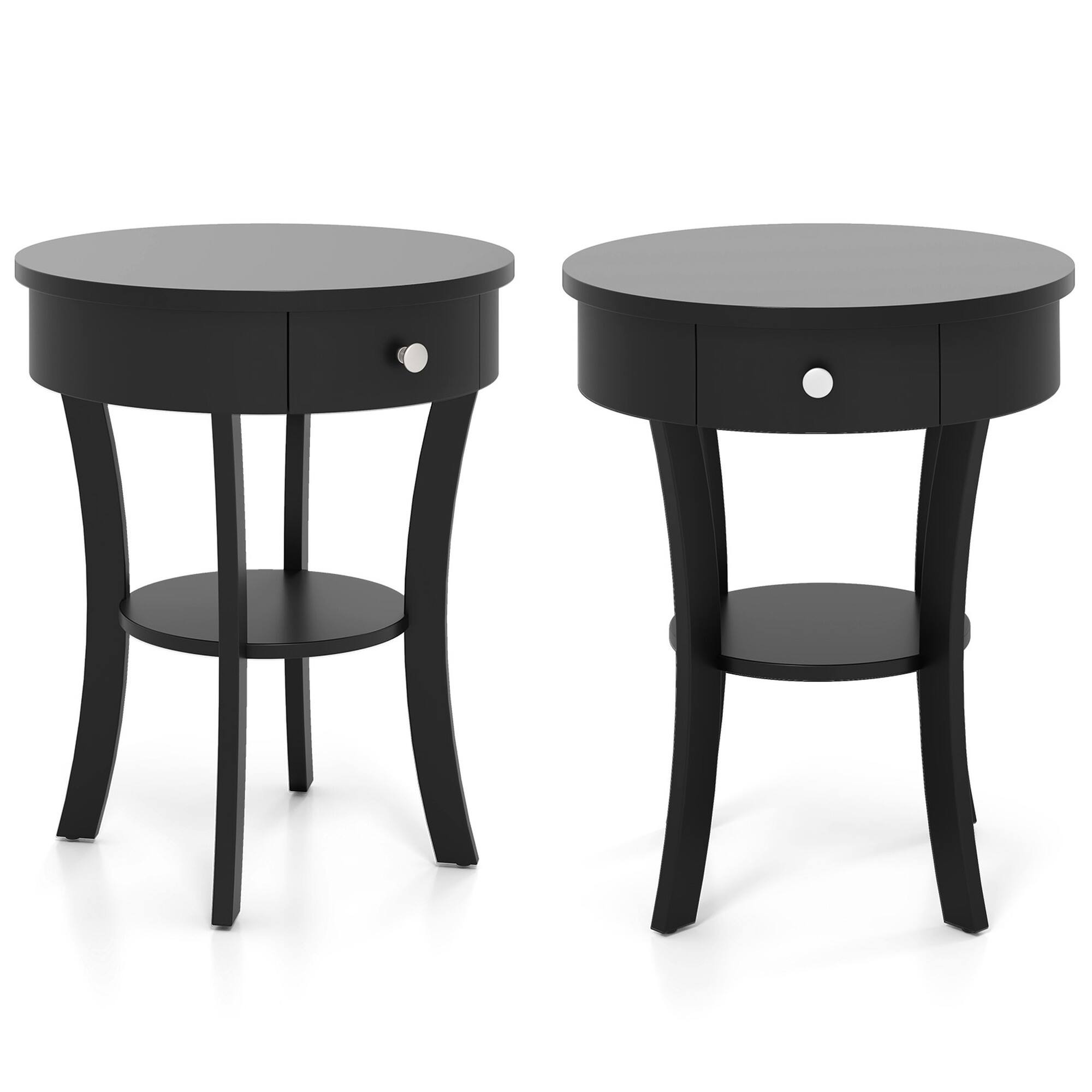 Alt View 5. Costway - 2 PCS 2-tier Side End Sofa Table Round Nightstand Bedroom Living Room - Black.