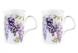 Jiallo - Roy Kirkham Lancaster Mug - Wisteria Set of 6, Bone China Ceramic Made in England - Mutli color