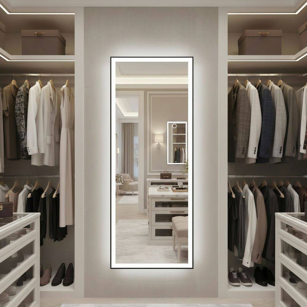 Alt View 6. Kadyn - 65x22 Inch Tall Rectangle LED Wall Mirror with Black Metal Frame - Black.