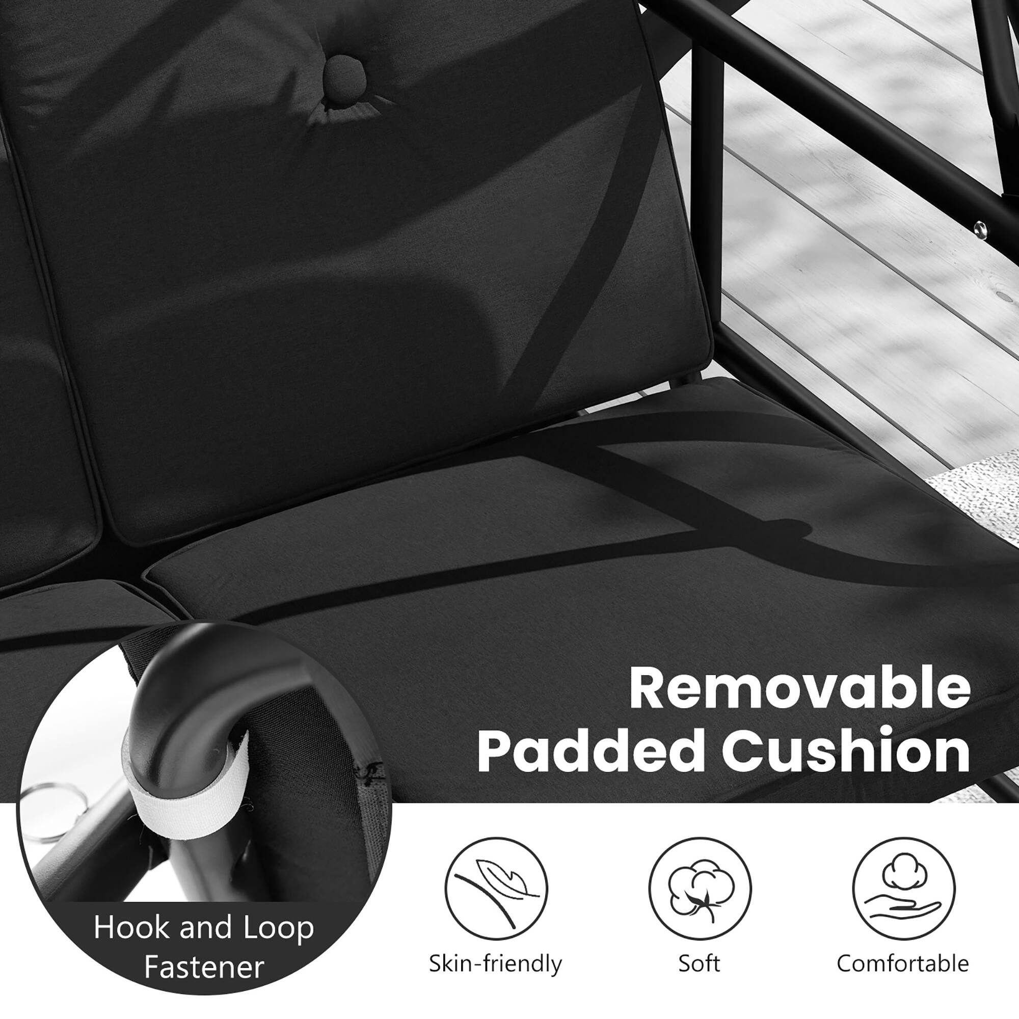 Alt View 7. Gymax - Gymax Converting Patio Swing Chair Porch Swing Bed w/Adjustable Canopy & Thickened Cushion Black - Black.