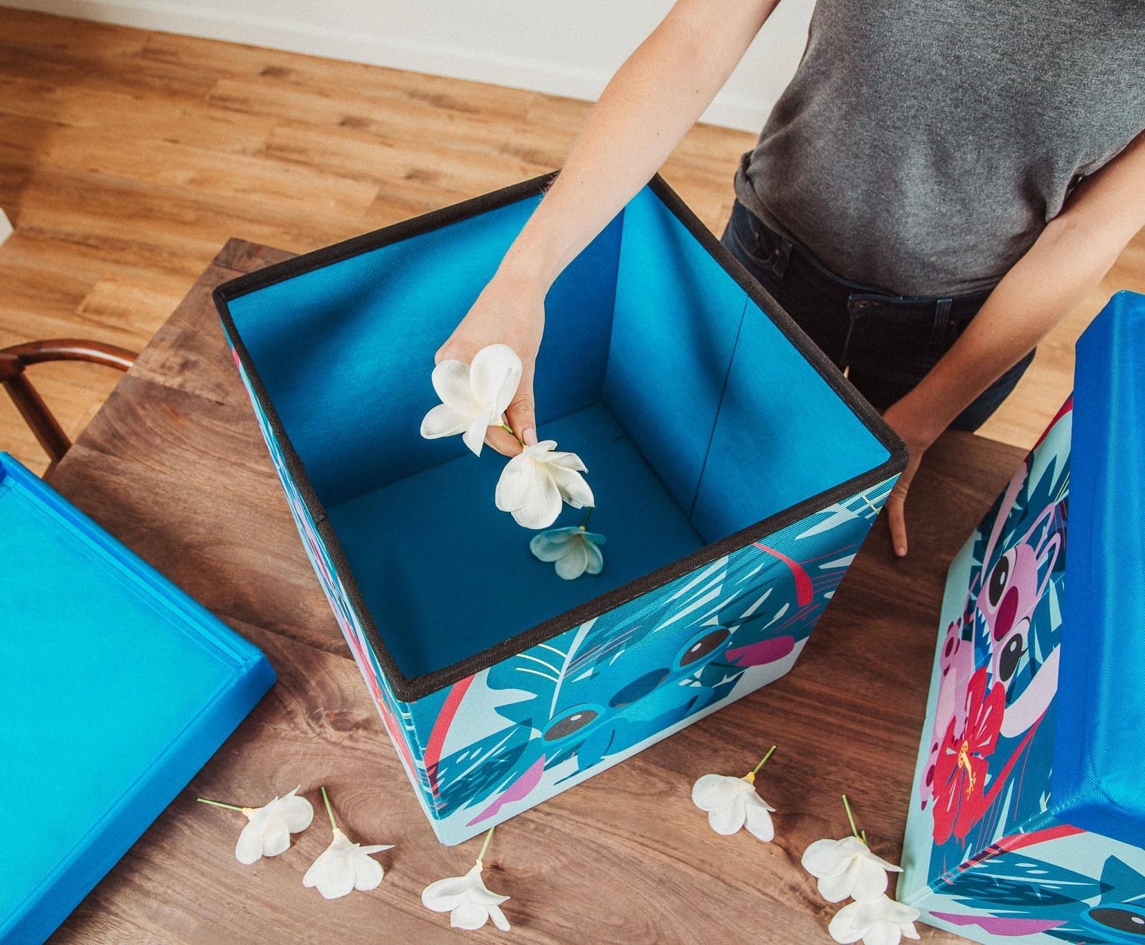 Alt View 3. Ukonic - Disney Stitch and Angel 15-Inch Storage Bin Cube Organizers with Lids | Set of 2 - Blue.