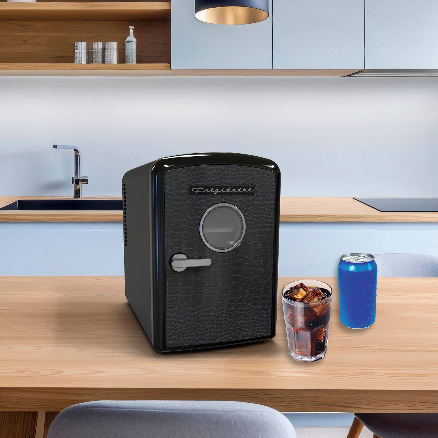 Back. Frigidaire - 9-Can Mini Fridge Cooler Crocodile Door - Black.