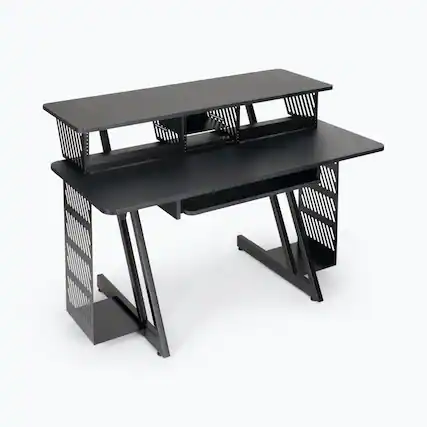 Front. On Stage Stands - On-Stage WS7700B Large Workstation Desk - Black - "NA".