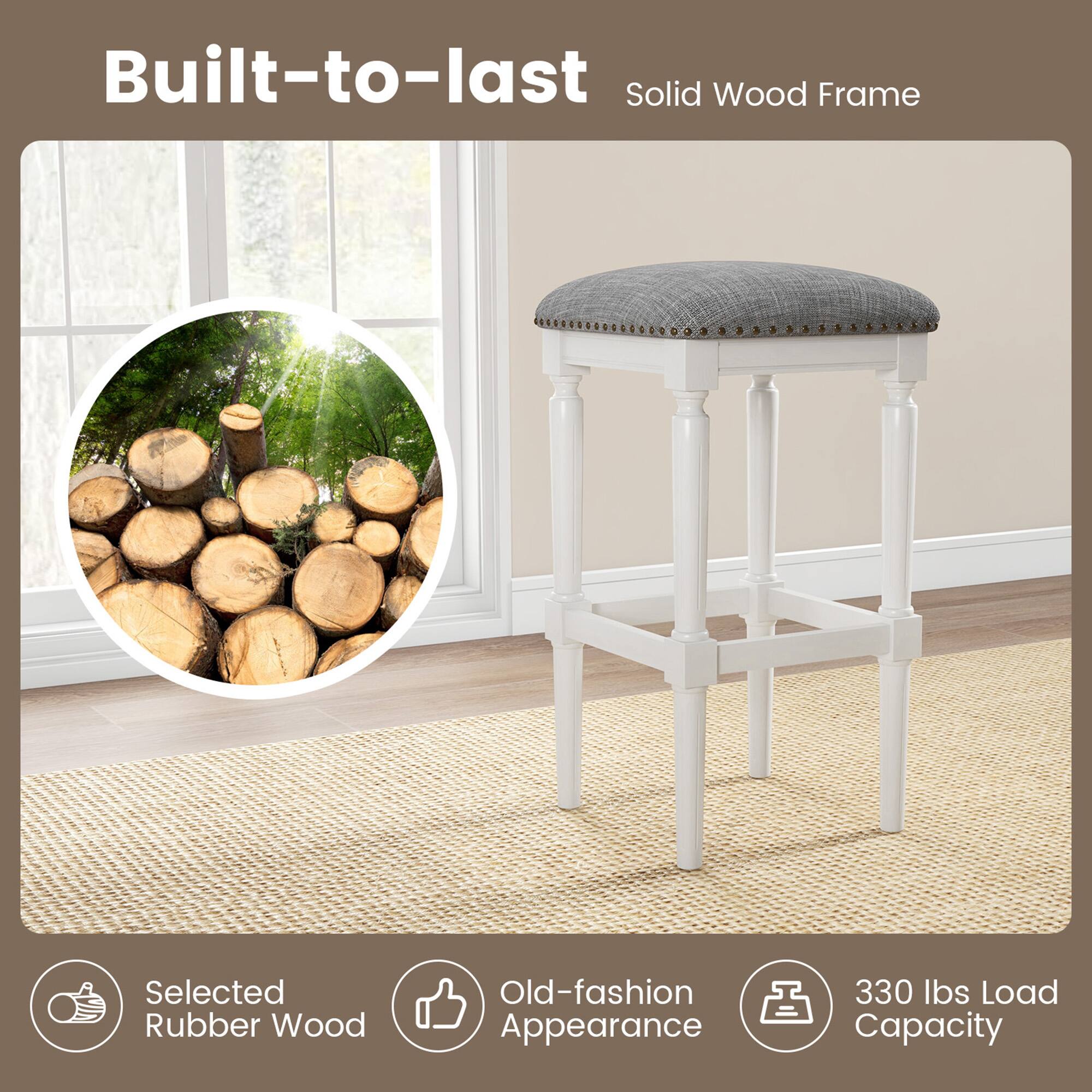 Built-to-last, Solid Wood Frame, Selected Rubber Wood, Old-fashion Appearance, 330 lbs Load Capacity