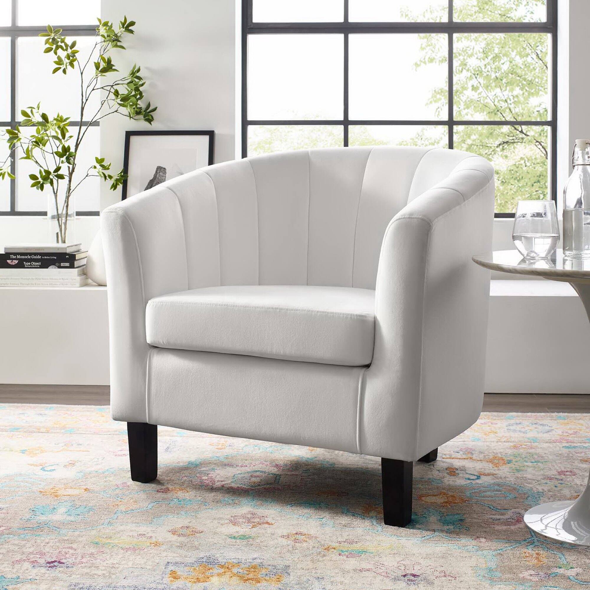 Back. Modway - Prospect Channel Tufted Performance Velvet Armchair by Modway - White.