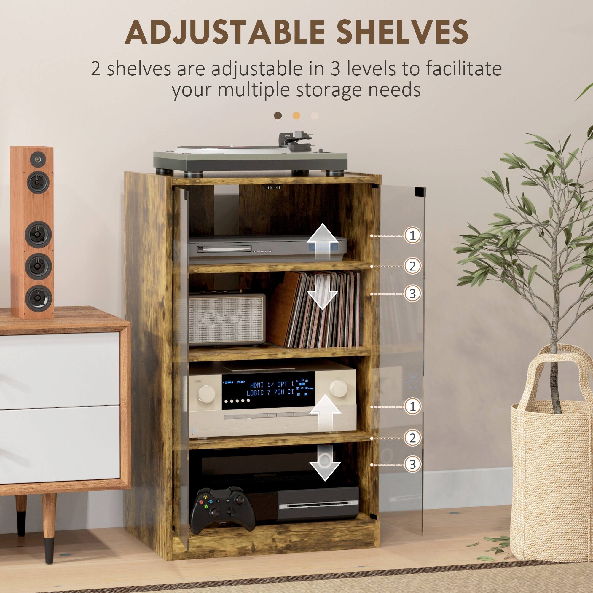 ADJUSTABLE SHELVES 2 shelves are adjustable in 3 levels to facilitate your multiple storage needs 1 2 3 : i HOMI 1 OPT I LOGIC 1 TCH CI - 1 2 3