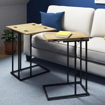 Front. Serta - Harton Rustic Expandable C Side Table - Natural Wood.