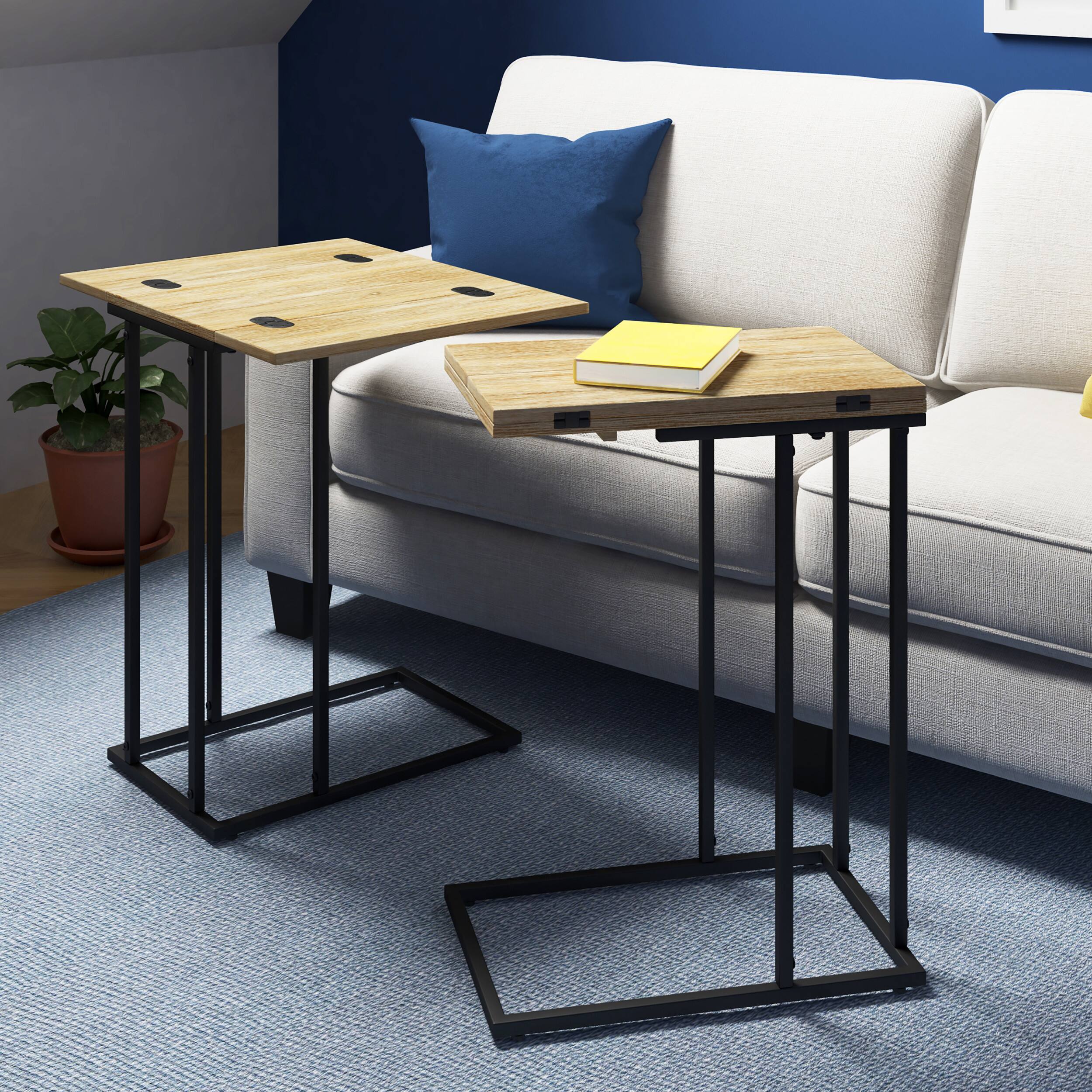 Front. Serta - Harton Rustic Expandable C Side Table - Natural Wood.