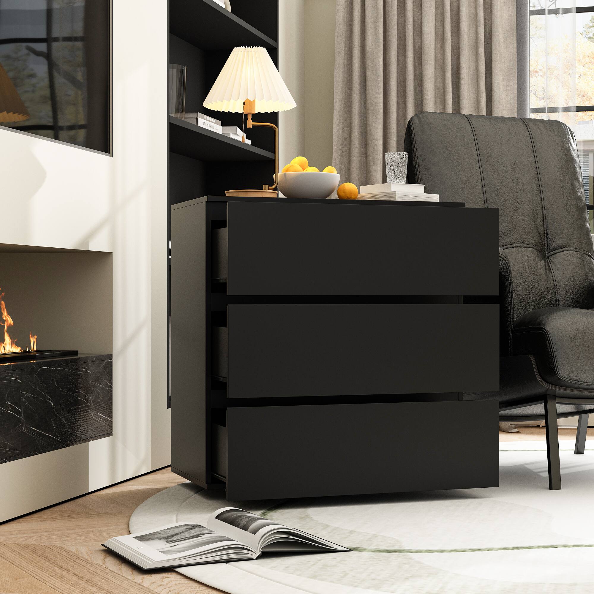 Alt View 9. FUFU & GAGA - FUFU&GAGA 3 - Drawer Dresser Compact Storage Chest Unit – Black, Ideal for Bedrooms & Living Rooms - Black.