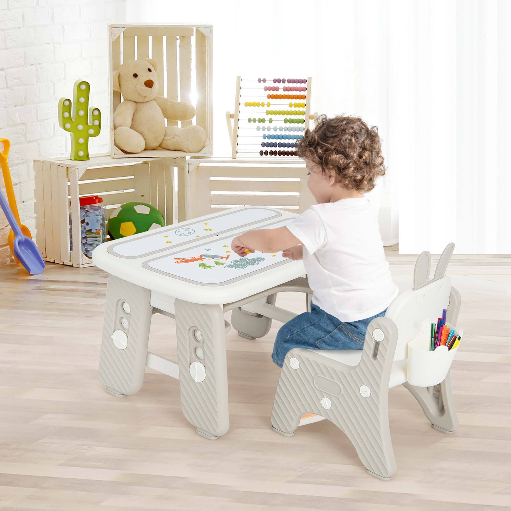 Alt View 1. Costway - Costway Kids Drawing Table & Chair Set Graffiti Toddlers Art Activity Table & Chair - Beige.