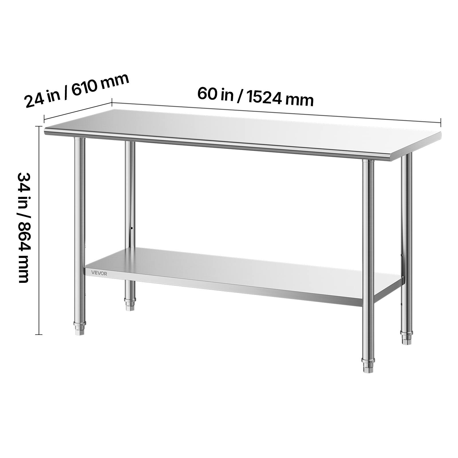 610 mm / 24 in  
60 in / 1524 mm  
34 in / 864 mm  
VEVOR