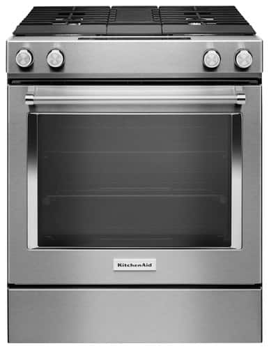 KitchenAid - 6.4 Cu. Ft. Self-Cleaning Slide-In Dual Fuel Convection Range - Stainless Steel - Front_Zoom