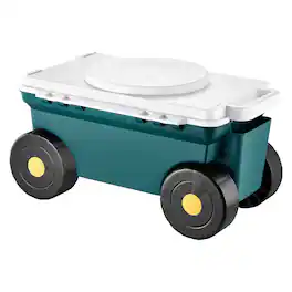 VEVOR - Garden Scooter with Seat, 2 in 1 Rolling Garden Cart with Storage Bin, Supports up to 227 lbs, Outdoor Wagon with Handle - Grey + Green + Black