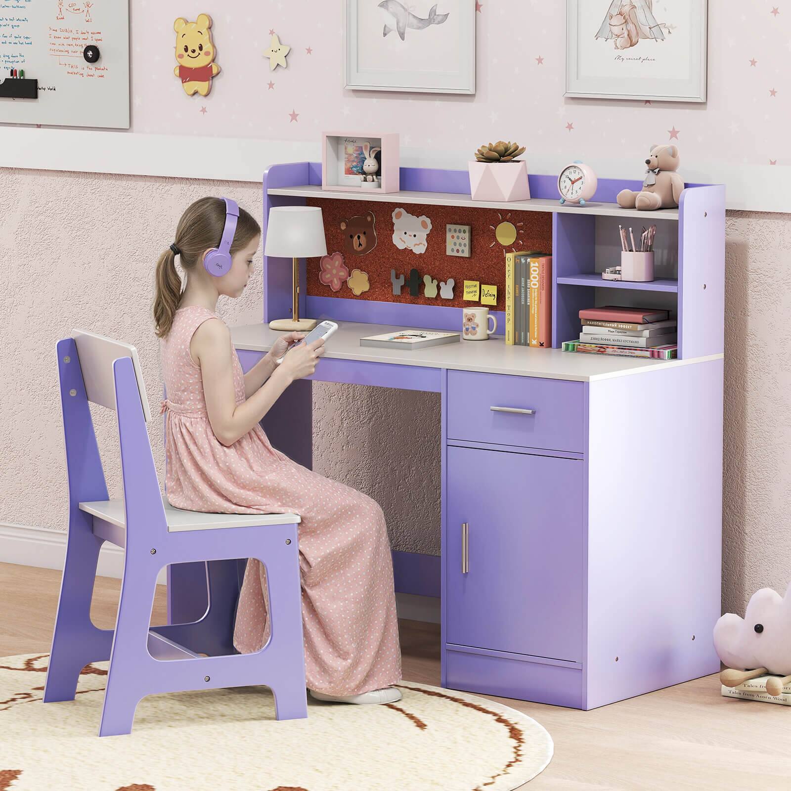 Costway Kids Study Desk and Chair Set Wooden Children Writing