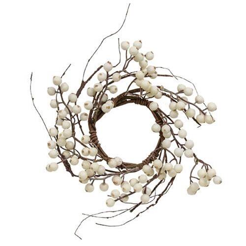 Front. BreeBe - White Snowberry & Twig Candle Ring 3.5" - Multi.