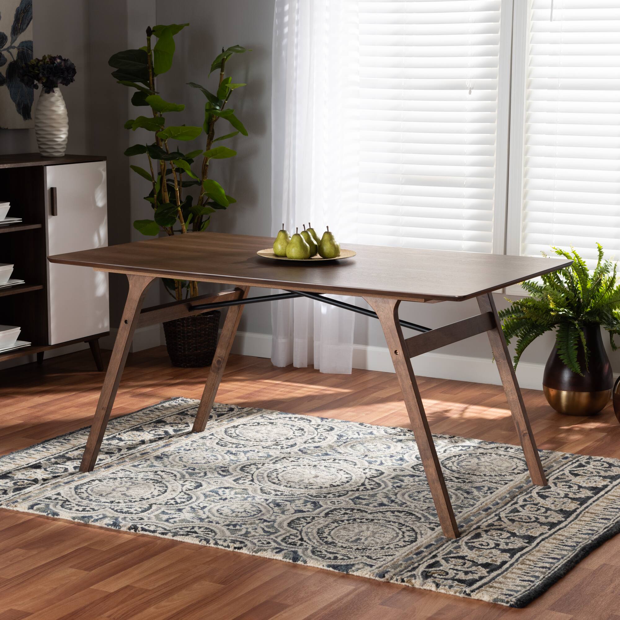 Alt View 2. Baxton Studio - Saxton Mid-Century Modern Transitional Finished Wood Dining Table - Walnut Brown/Black.