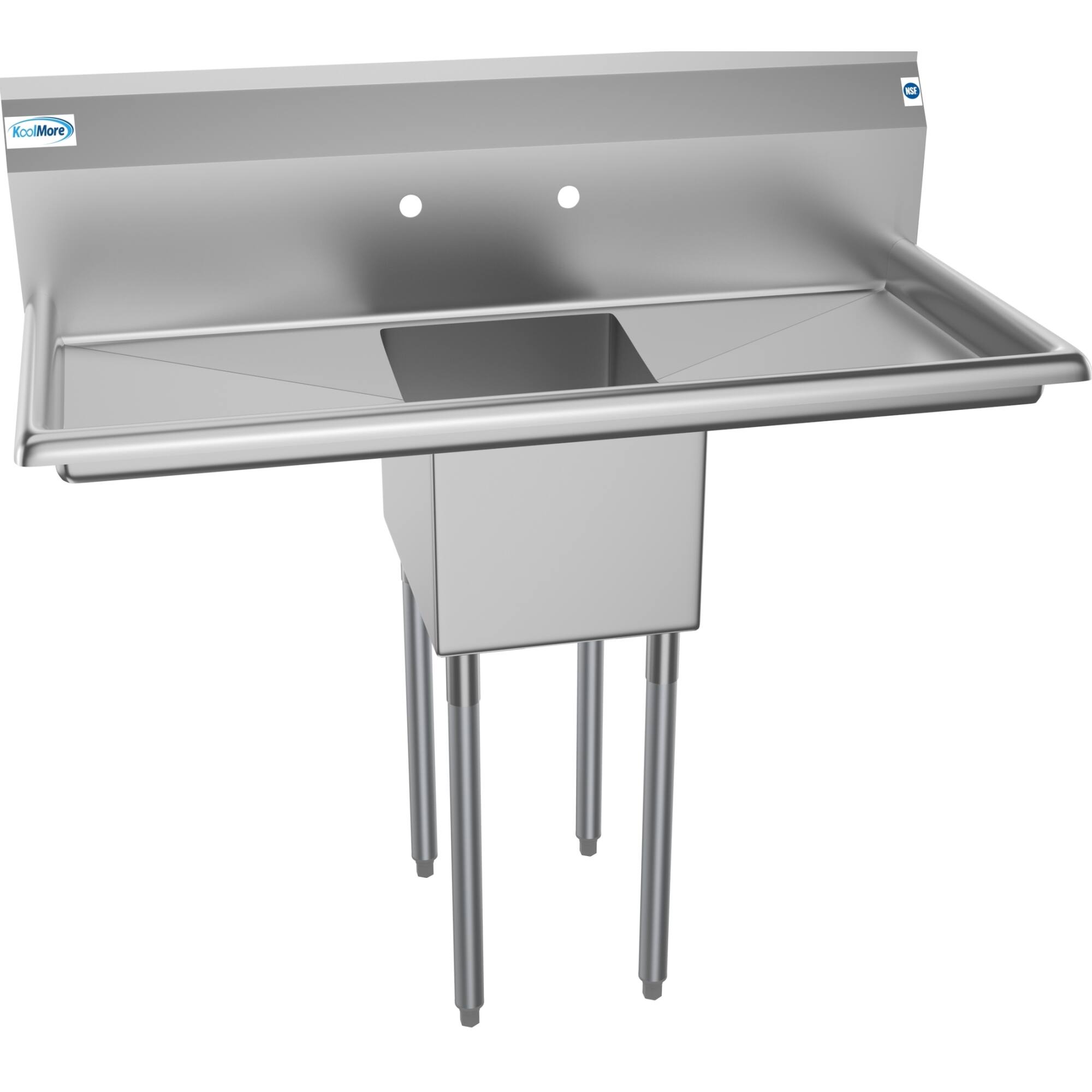 Left. Koolmore - 44 in. One Compartment Stainless Steel  Sink with 2 Drainboards, Bowl Size 12"x 16"x 10" SA121610-16B3. - Stainless Steel.
