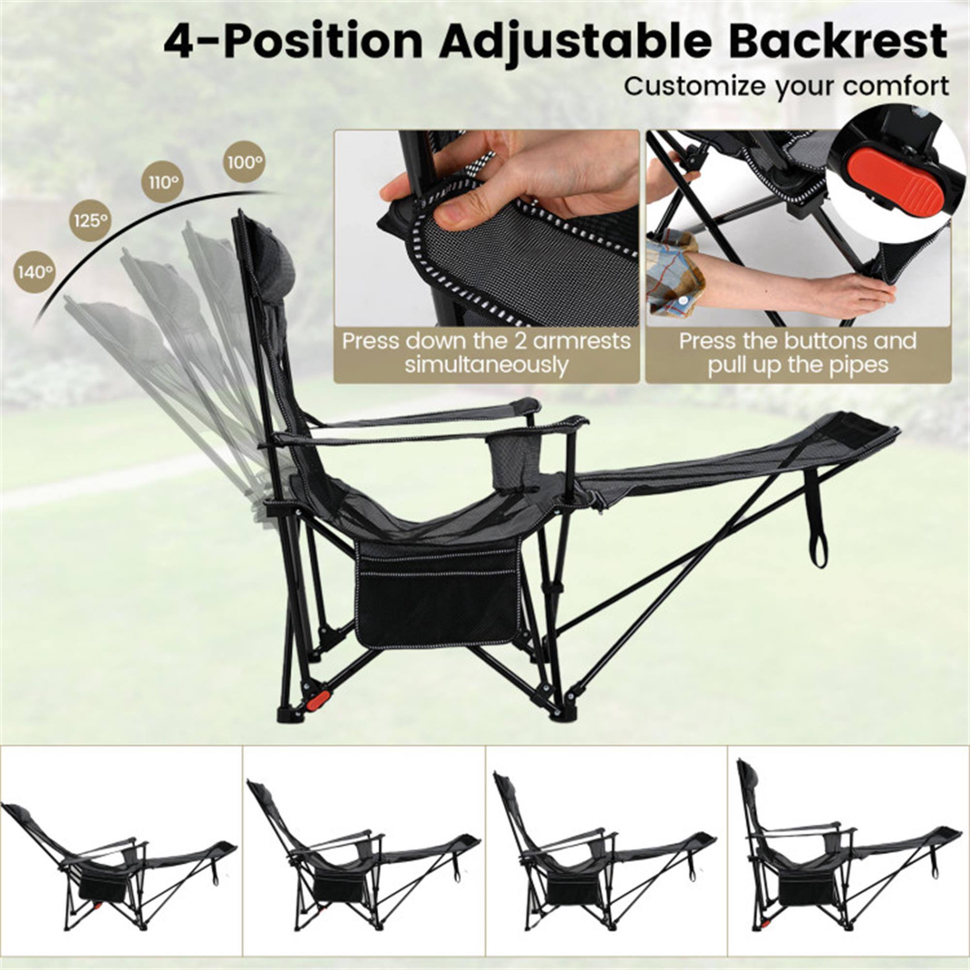 Boyel Living Reclining Camping Chair with Removable Footrest and ...