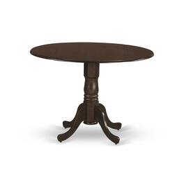 East West Furniture - Dublin Round Table with two 9" Drop Leaves in Saddle Brown Finish - Espresso
