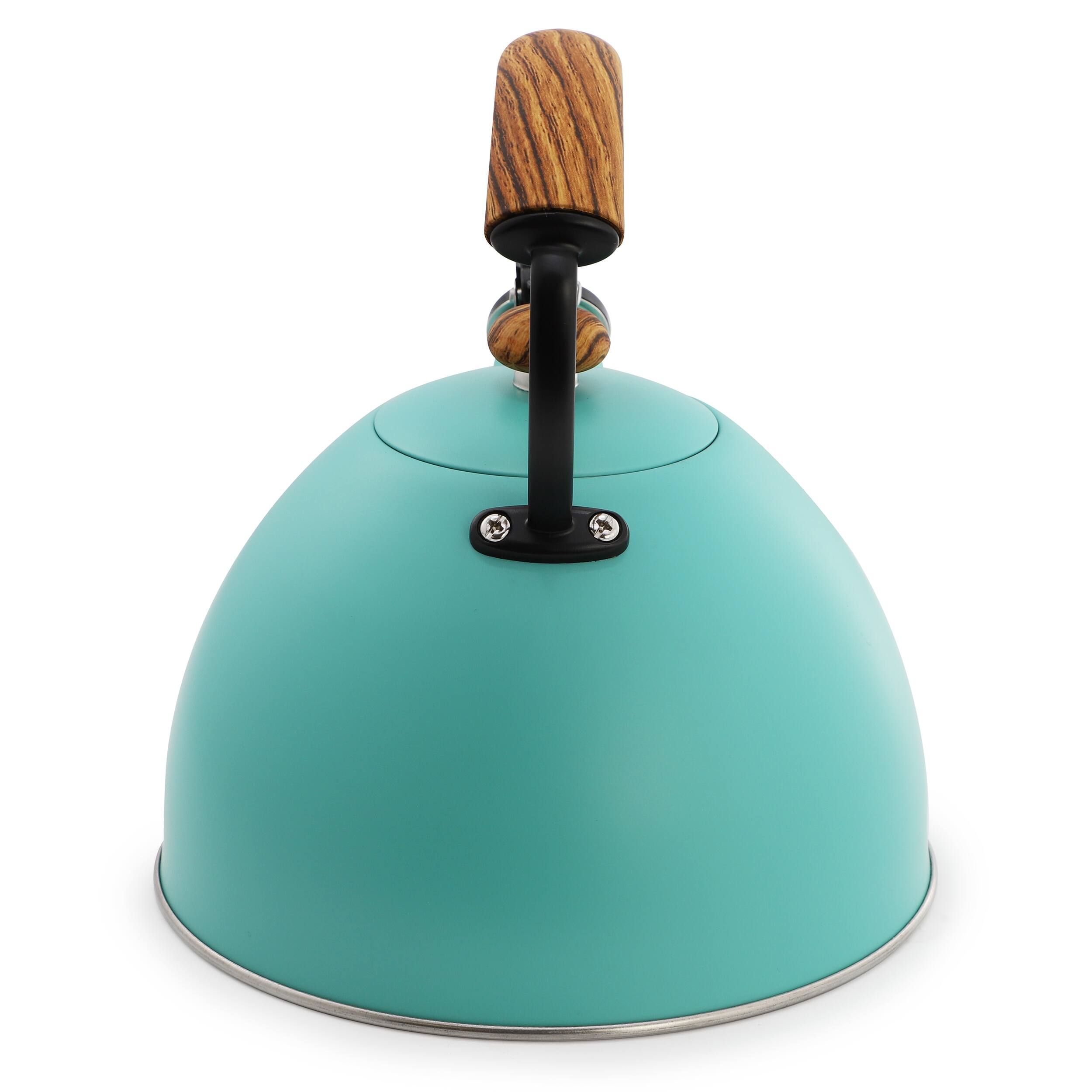 Back. MegaChef - MegaChef 3.2 Quart Whistling Tea Kettle with Wood Grain Nylon Cool Touch Handle, Matte Turquoise - Turquoise.