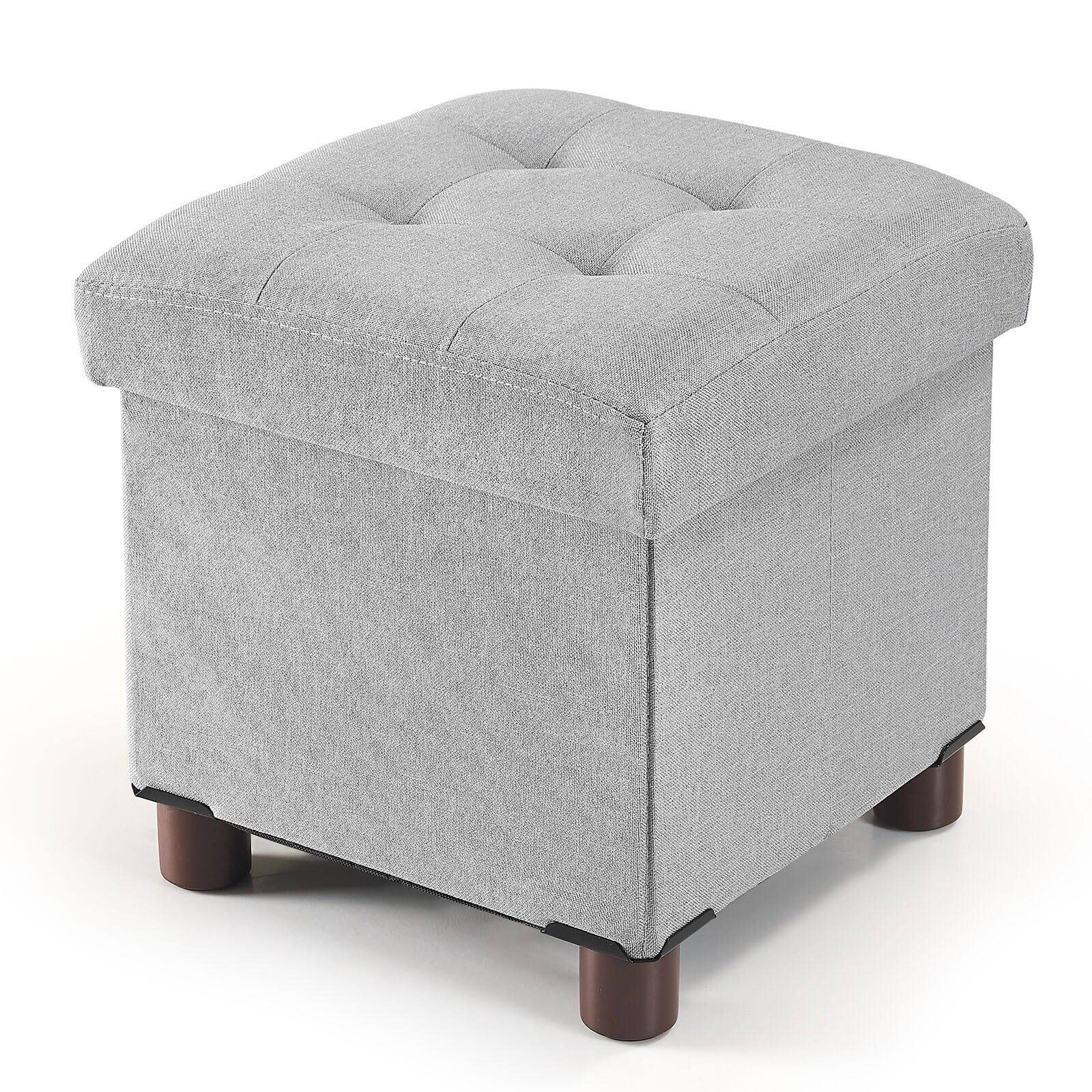 Front. Fabibe - Ottoman with Storage, Small Storage Ottoman for Dorm, Linen Folding Ottoman Foot Stool with Legs for Living Room and... - Light Gray 12.6" x 12.6" x 12.8".