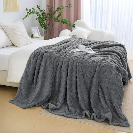 Front. Dapper Styles - Fleece Throw Blanket Cozy Soft Lightweight Fuzzy For Women Portable Blankets Couch Warm Present Birthday - Gray-Twin(60×80in).
