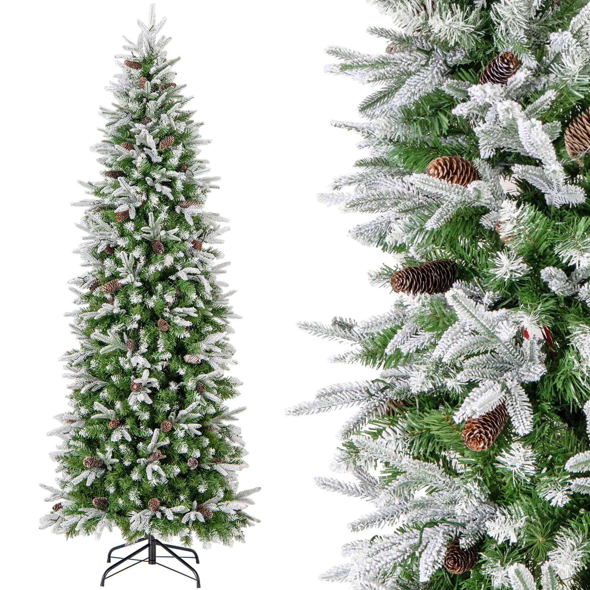 Alt View 19. Costway - 7.5 FT Flocked Christmas Tree with 913 PE PVC Branch Tips 350 Warm White LED Lights - Green/White.