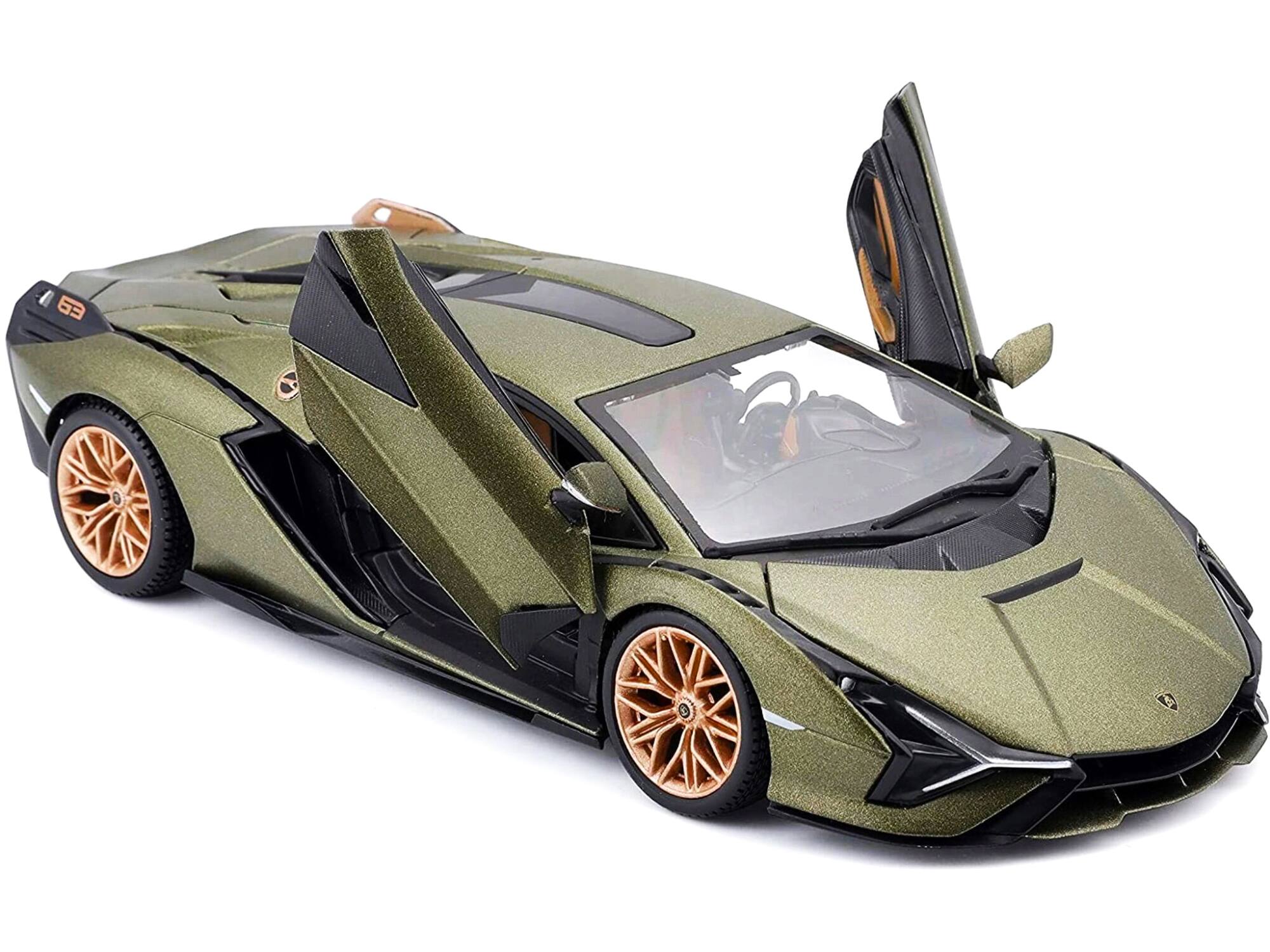 Alt View 1. Bburago - Lamborghini Sian FKP 37 Matt Green Metallic with Copper Wheels 1/24 Diecast Model Car by Bburago.