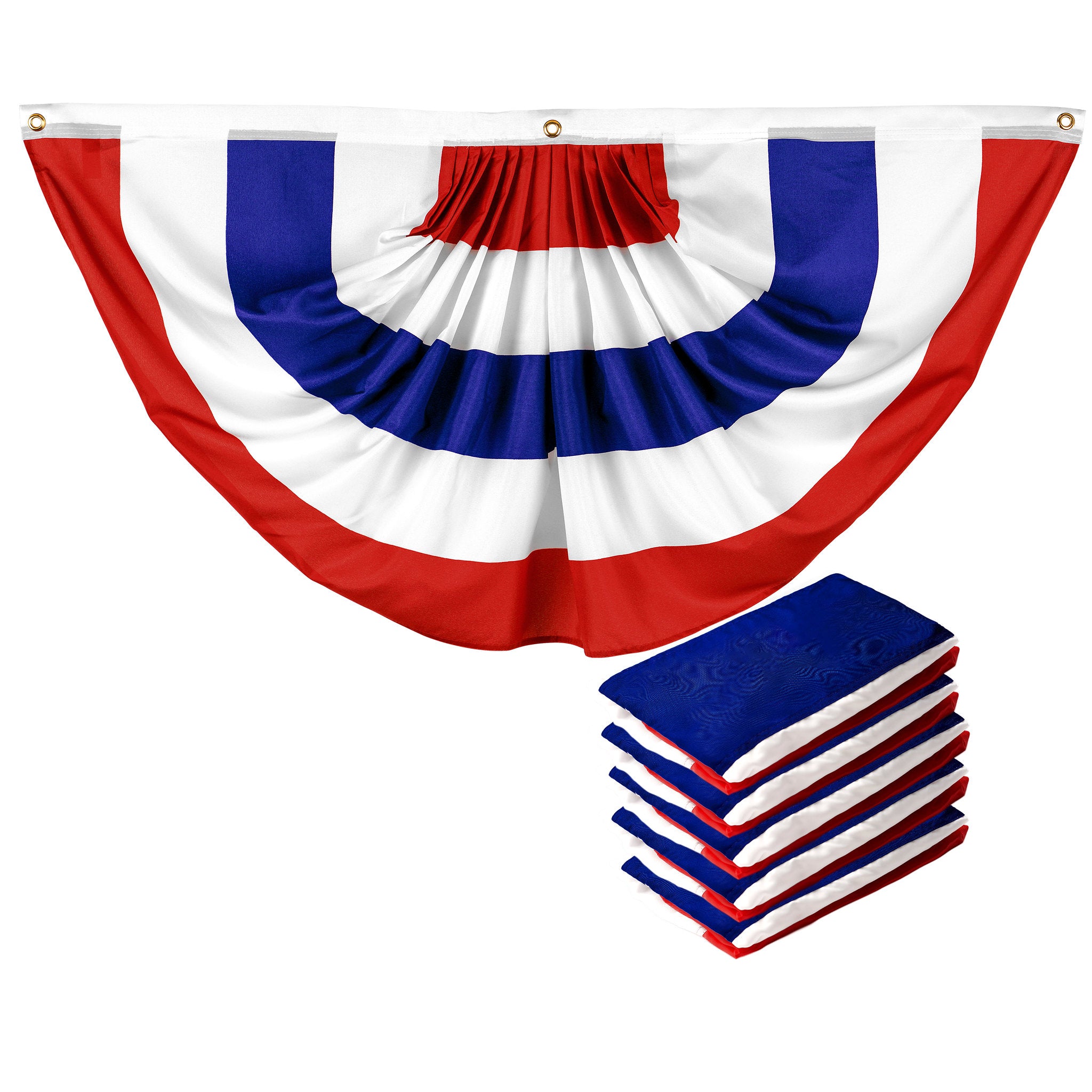 G128 - 5-Pack No-Stars Pleated Fan Flags, 3 x 6 ft, Printed 150D Polyester, Brass Grommets, Indoor/Outdoor - Red, white, blue price history on PriceWatchPro