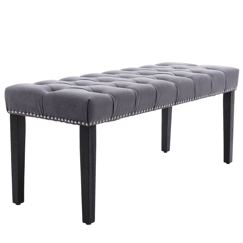 Alt View 1. Ropilly - Ropilly Dark Gray Velvet Tufted Bench, Upholstered Bedroom Entryway Ottoman with Wooden Legs, 45 Inch - Dark Gray.
