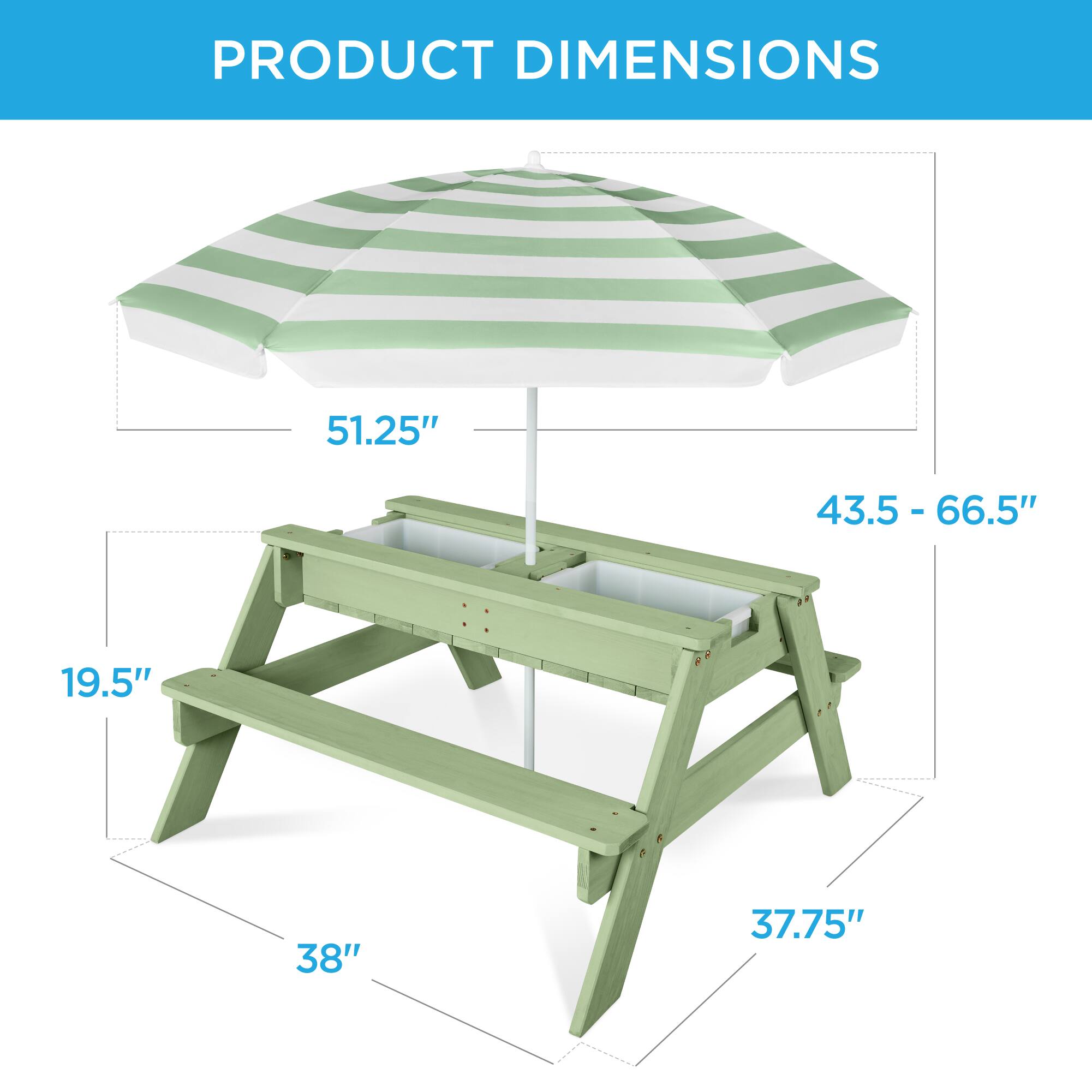 PRODUCT DIMENSIONS  
51.25"  
43.5 - 66.5"  
19.5"  
38"  
37.75"