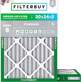 Filterbuy - 20x24x2 MERV 8 Dust & Allergy Defense, Electrostatic Pleated HVAC AC Furnace Air Filters Replacement (2-Pack) - Silver