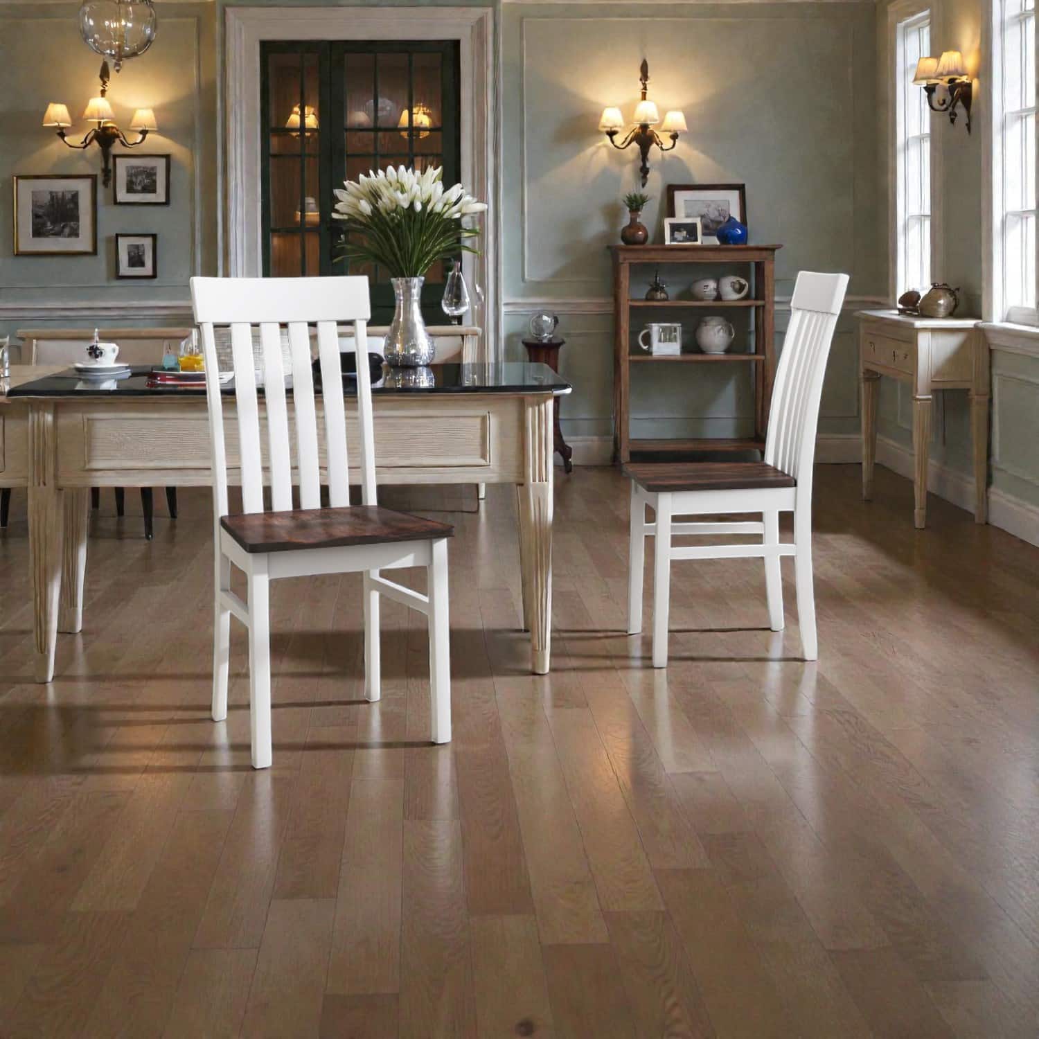 Hivvago - Kitchen Dining Chairs Set of 2 with Open Slat High Back Design - White, Walnut